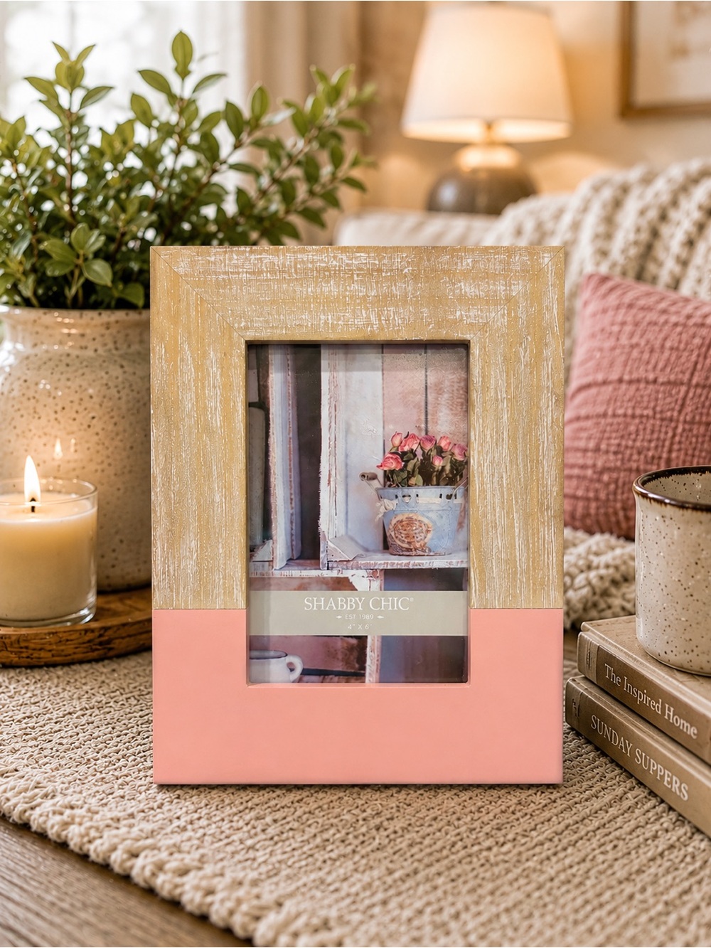 Shabby Chic 4x6 Pink Distressed Wood Picture Frame Rustic Farmhouse Decor NEW